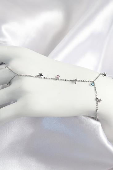 Hkursat Pirinç Renkli Zirkon Taşlı Sallantılı Yıldızlı Model Gümüş Renk Kadın Şahmeran