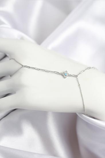 Hkursat Pirinç Zirkon Taşlı Mavi Boncuklu Yonca Model Gümüş Renk Şahmeran