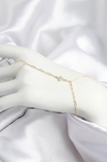 Hkursat Pirinç Zirkon Taşlı Mavi Boncuklu Yonca Model Gold Renk Şahmeran