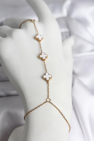 Hkursat 316L Çelik Gold Renk Beyaz Yonca Model Kadın Şahmeran