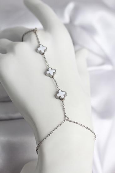 Hkursat 316L Çelik Gümüş Renk Beyaz Yonca Model Kadın Şahmeran