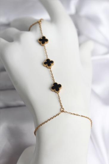 Hkursat 316L Çelik Gold Renk Siyah Yonca Model Kadın Şahmeran