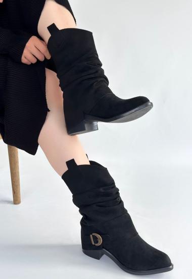 Bluefeet Siyah Süet Körüklü Kadın Topuklu Çizme