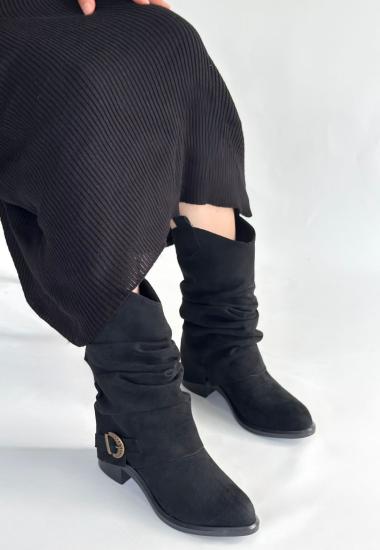 Bluefeet Siyah Süet Körüklü Kadın Topuklu Çizme