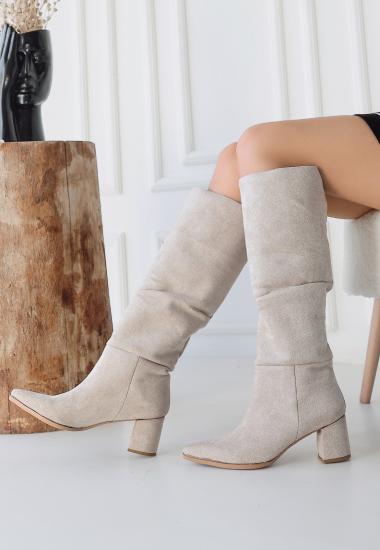 Bluefeet Bej Süet Kadın Topuklu Çizme
