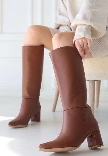 Bluefeet Taba Cilt Topuklu Kadın Çizme