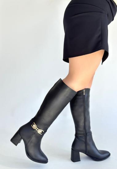 Bluefeet Siyah Cilt Kadın Topuklu Çizme
