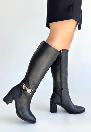 Bluefeet Siyah Cilt Kadın Topuklu Çizme