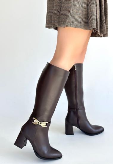 Bluefeet Kahverengi Cilt Kadın Topuklu Çizme