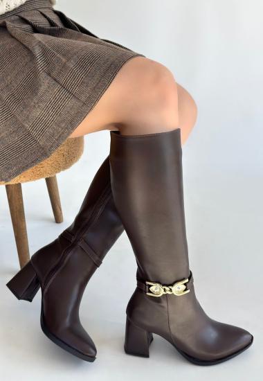 Bluefeet Kahverengi Cilt Kadın Topuklu Çizme