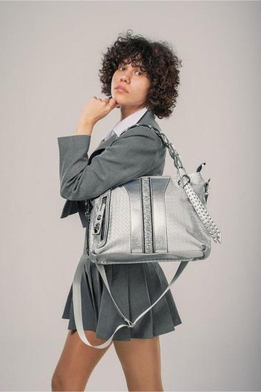 Hkursat Jaxe Gri Cilt Omuz Çantası