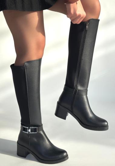 Bluefeet Siyah Cilt Kadın Topuklu Çizme