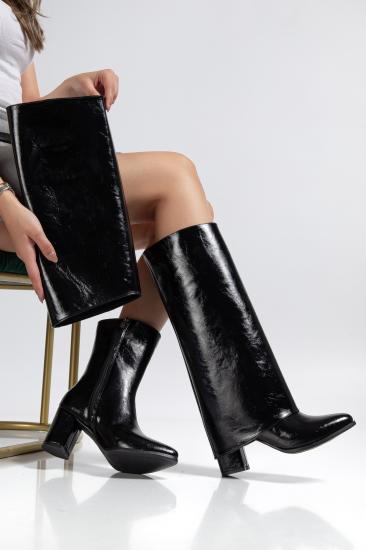 Bluefeet Siyah Parlak Topuklu Tak Çıkar Çizme