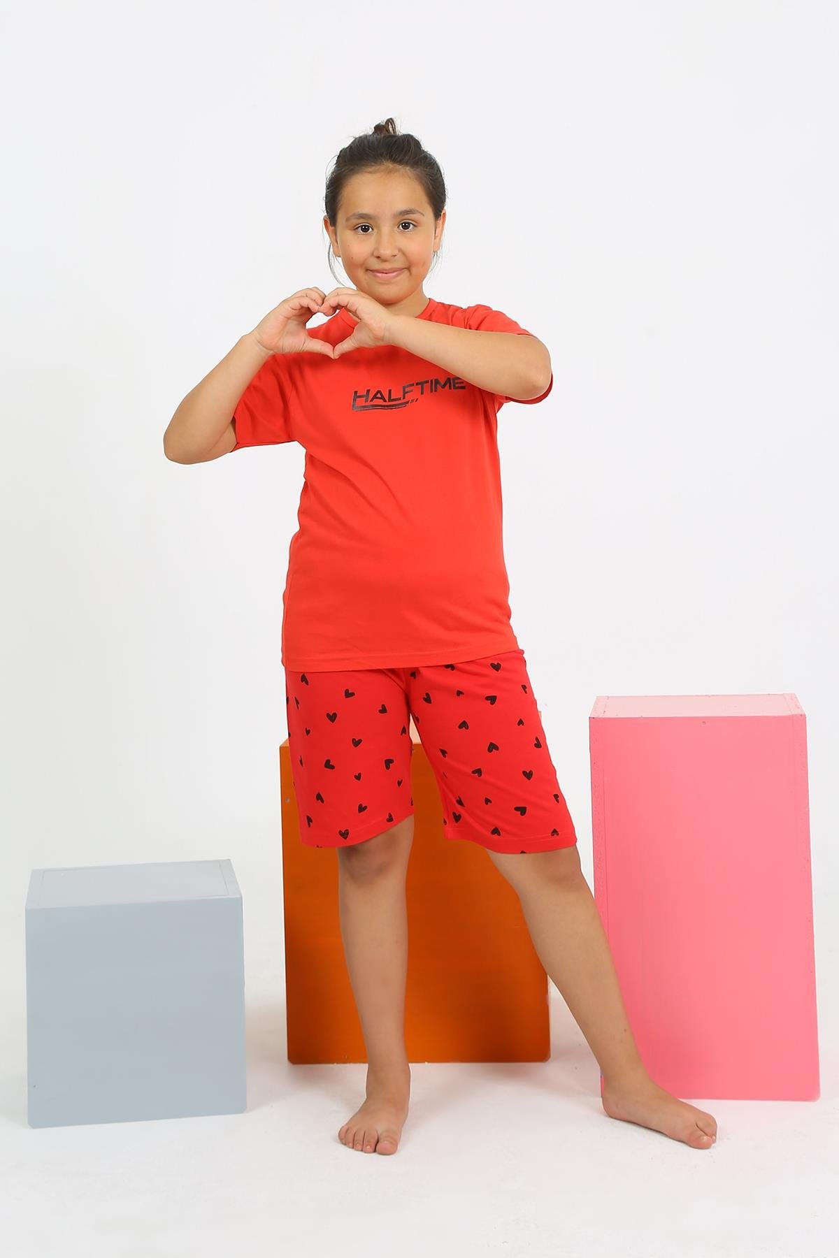Hkursat Kız Çocuk Şortlu Kısa Kol Penye Pijama Takım 20431