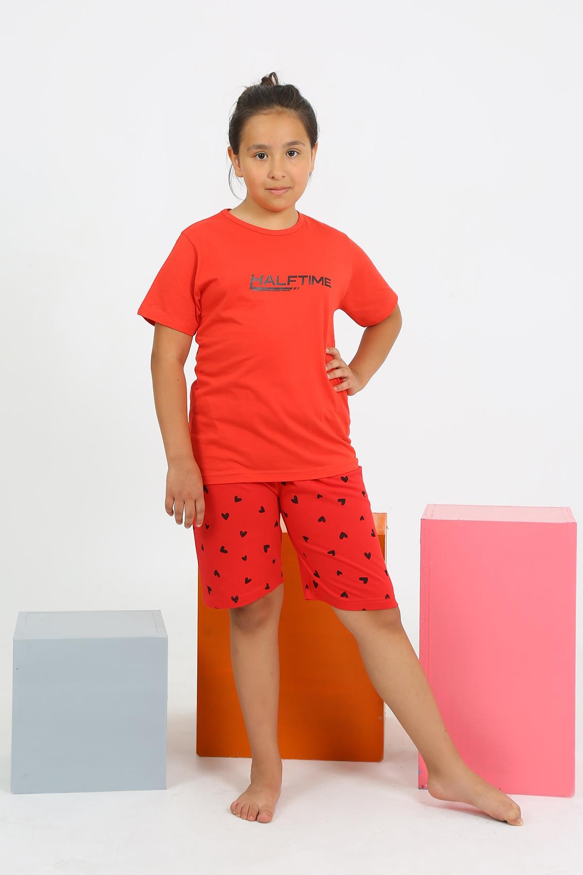 Hkursat Kız Çocuk Şortlu Kısa Kol Penye Pijama Takım 20431