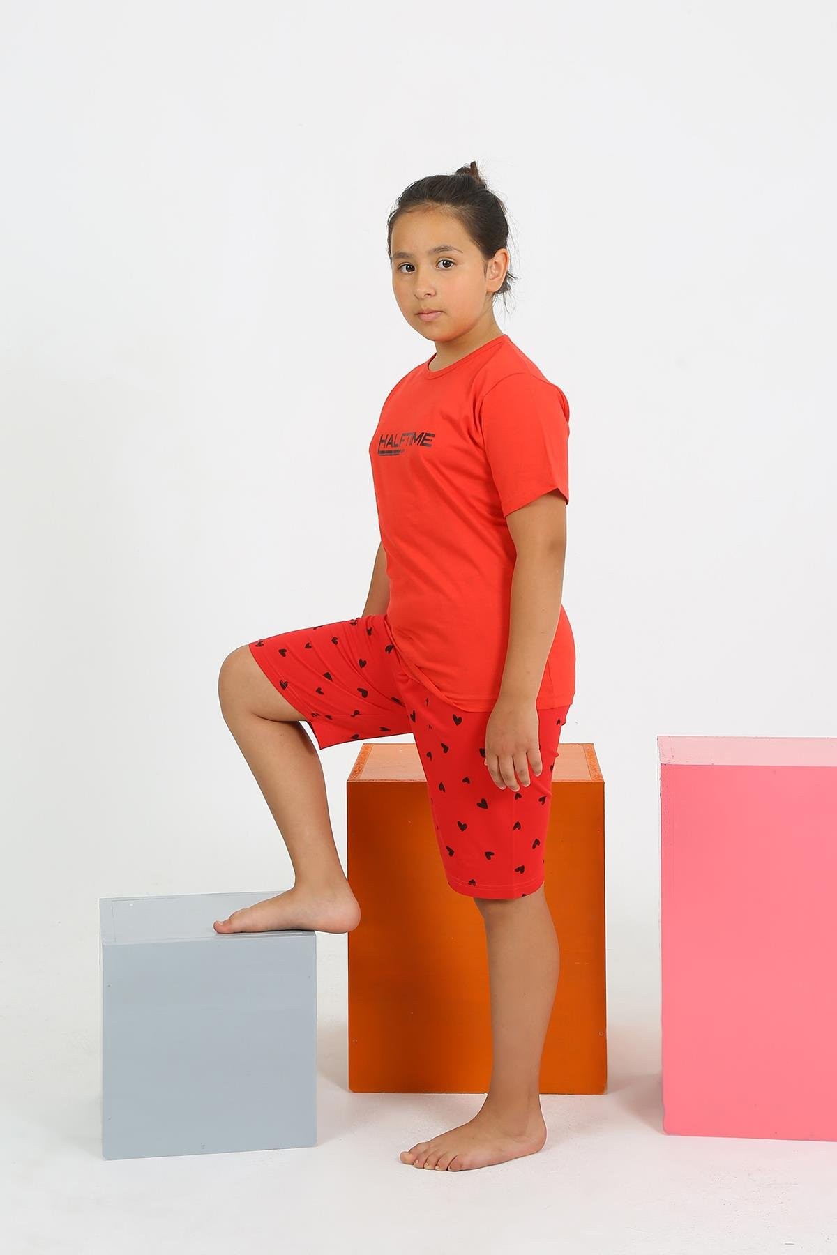 Hkursat Kız Çocuk Şortlu Kısa Kol Penye Pijama Takım 20431