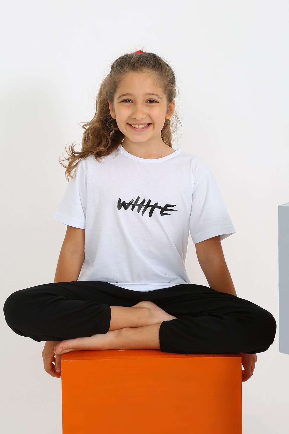 Hkursat Kız Çocuk Kısa Kol Beyaz Penye Pijama Takım 20432