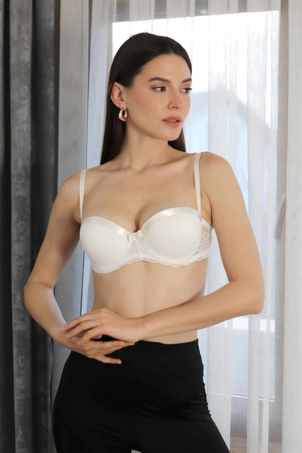 Hkursat Kadın Destekli Balenli Straplez Sütyen 2012 Ekru