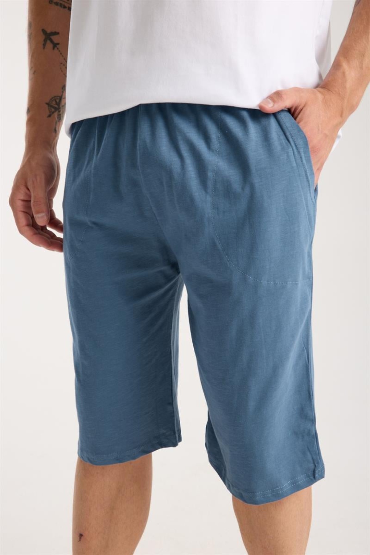 Hkursat Erkek Cepli Pamuk Penye Şort İndigo