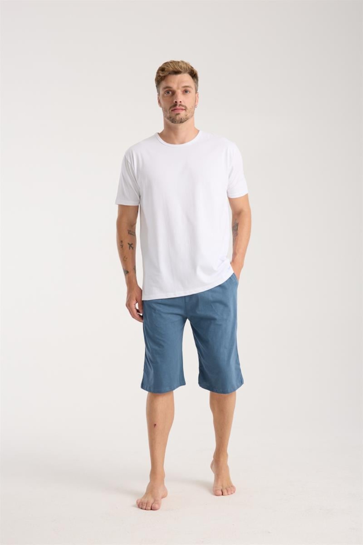 Hkursat Erkek Cepli Pamuk Penye Şort İndigo