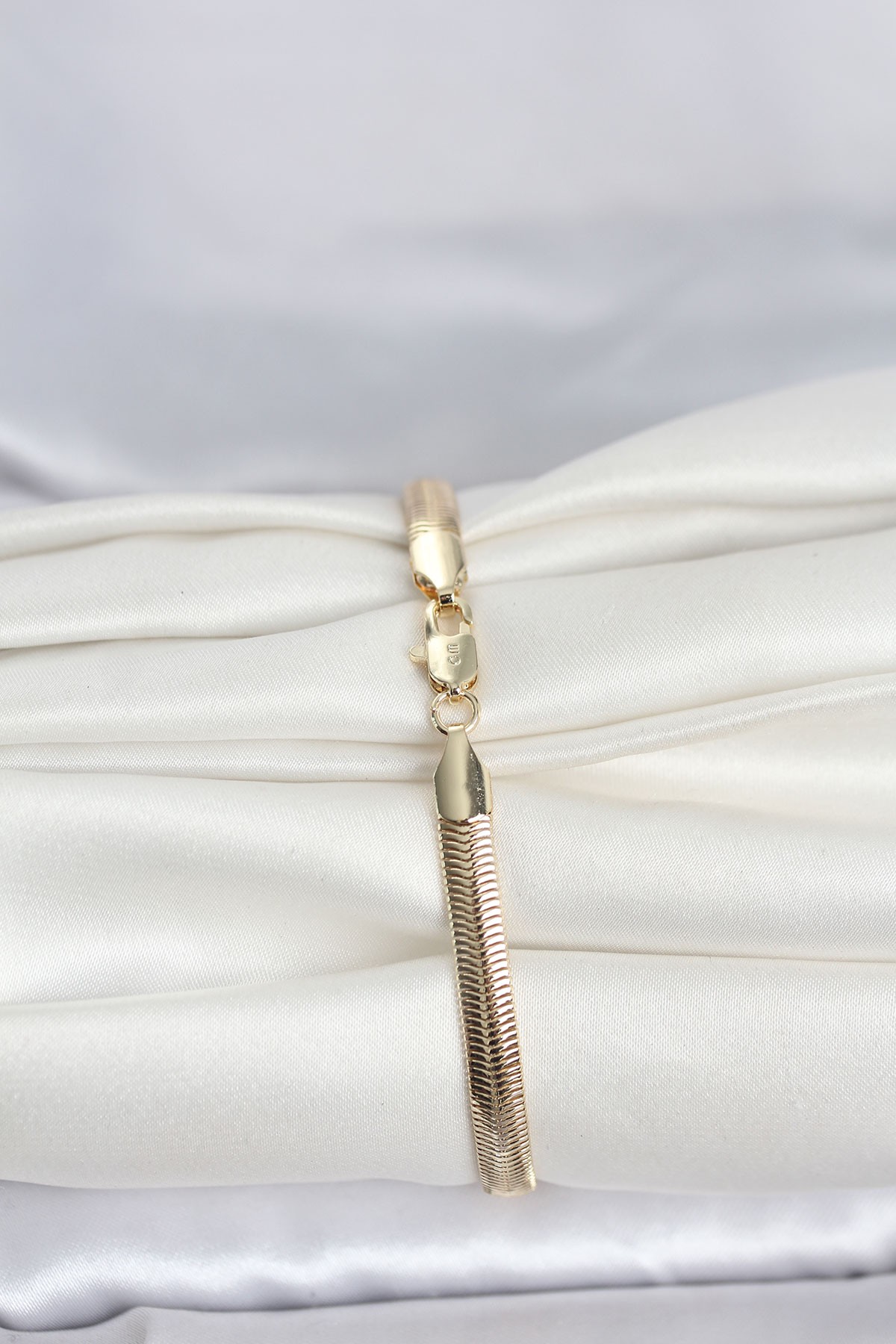 CM 14K Gold Renk Yassı Zincir Yılan Model Kadın Bileklik