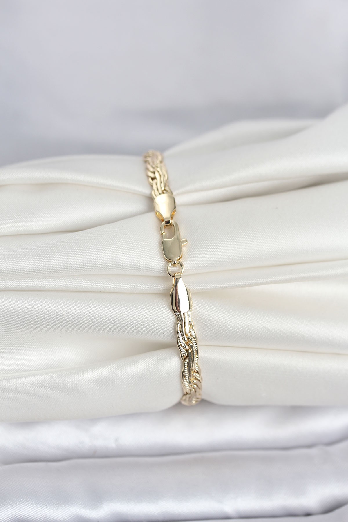 CM 14K Gold Renk Ezme Sarmal Zincir Model Kadın Bileklik