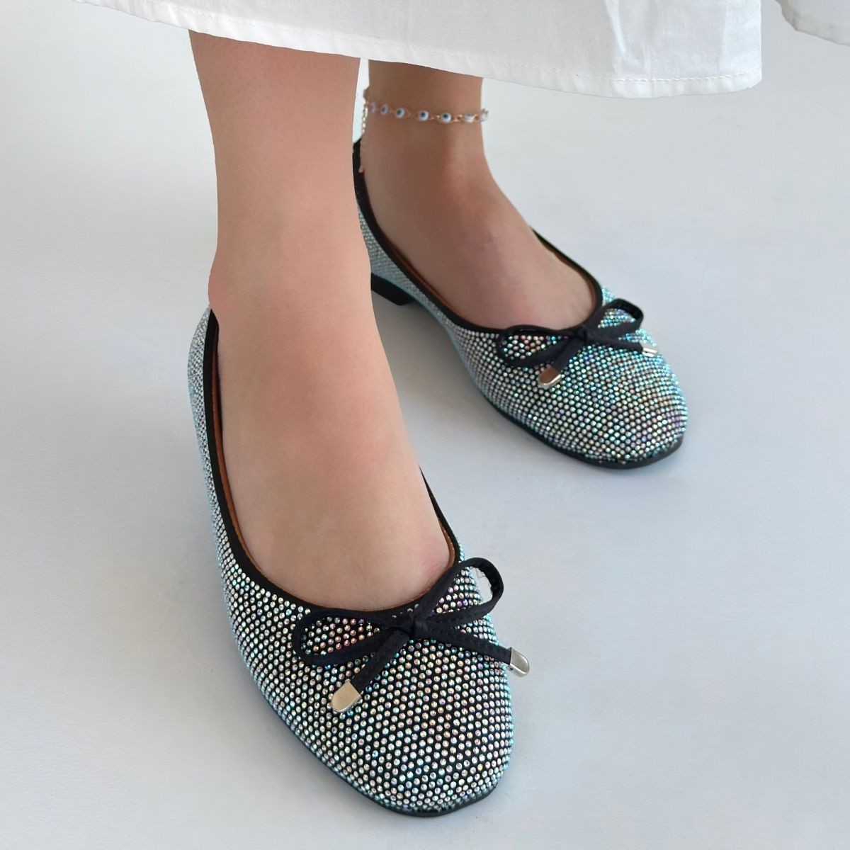 Bluefeet Siyah Saten Kadın Babet Ayakkabı