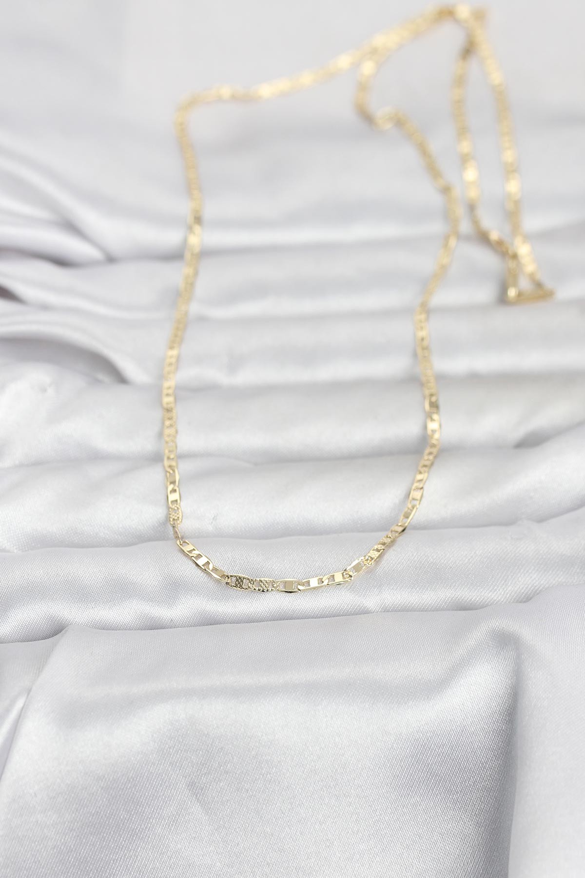 CM 14K Gold Renk Lazerli Yassı Model Zincirli 60 cm Kadın Kolye