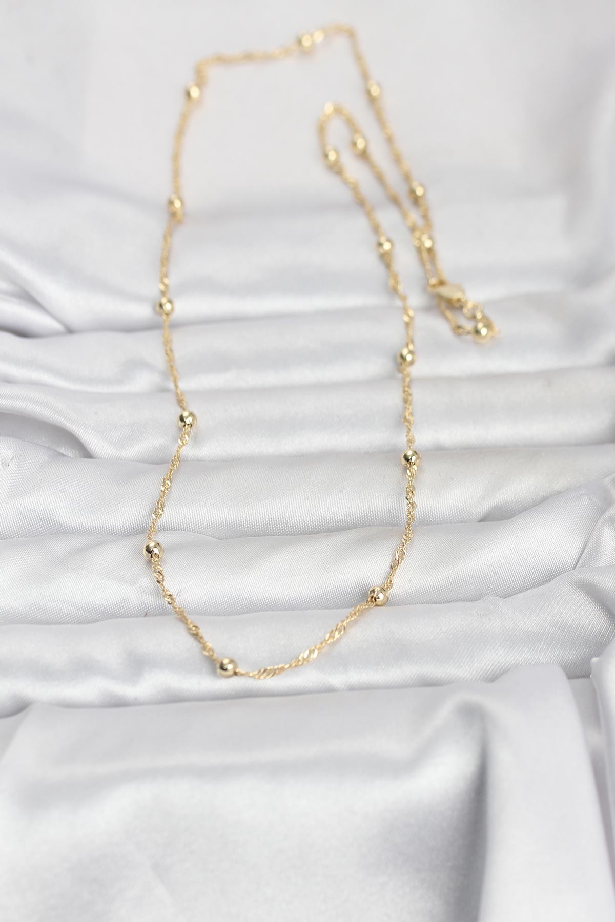 CM 14K Gold Renk Burgu ve Top Zincirli Model 60 cm Kadın Kolye