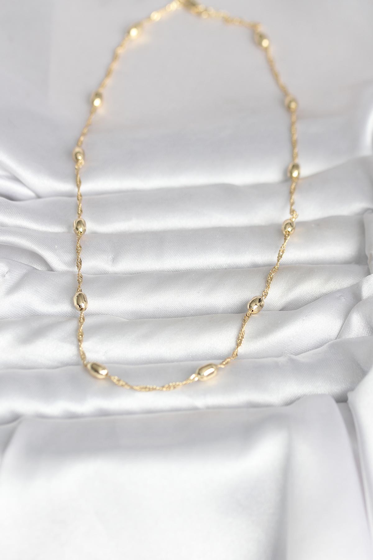 CM 14K Gold Renk Burgu Zincirli Damla Topçuk Model 45 cm Kadın Kolye