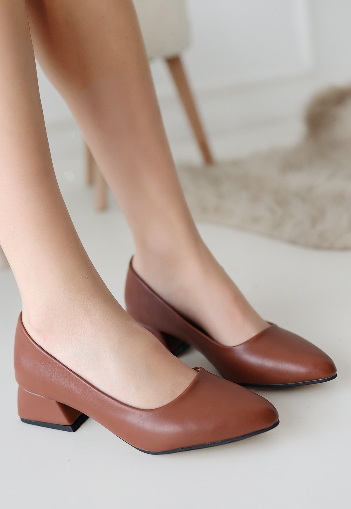 Bluefeet Taba Cilt Kadın Topuklu Ayakkabı