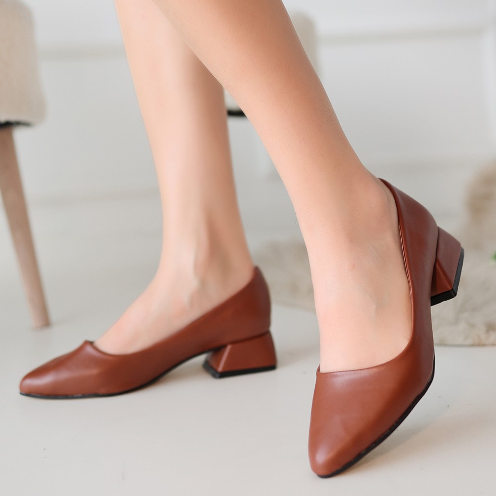 Bluefeet Taba Cilt Kadın Topuklu Ayakkabı
