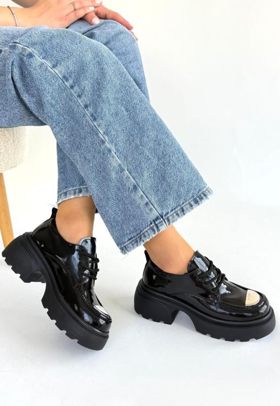 Bluefeet Siyah Rugan Dolgu Topuk Oxford Kadın Ayakkabı