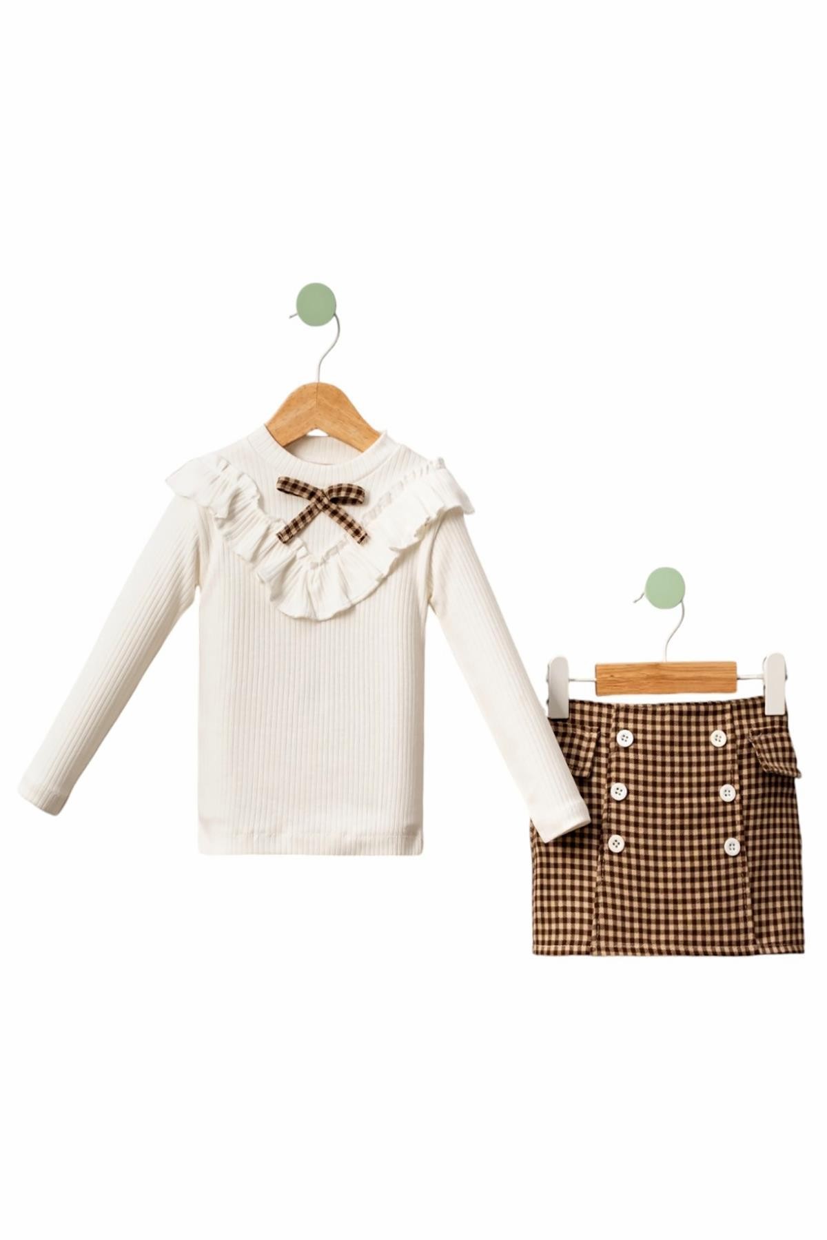 Hkursat Kahverengi Fırfırlı Çocuk Kız Takım 6Y,7Y,8Y,9Y