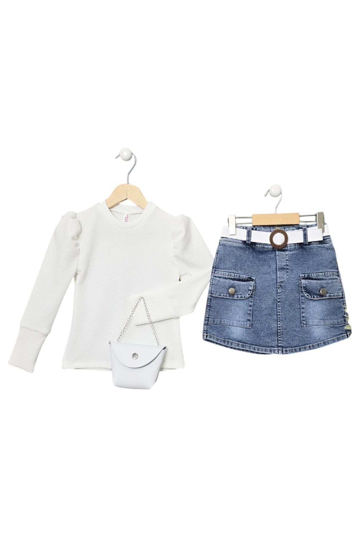 Hkursat Mavi Kot Şort Etek Kazayağı Kız Çocuk Takım 1025