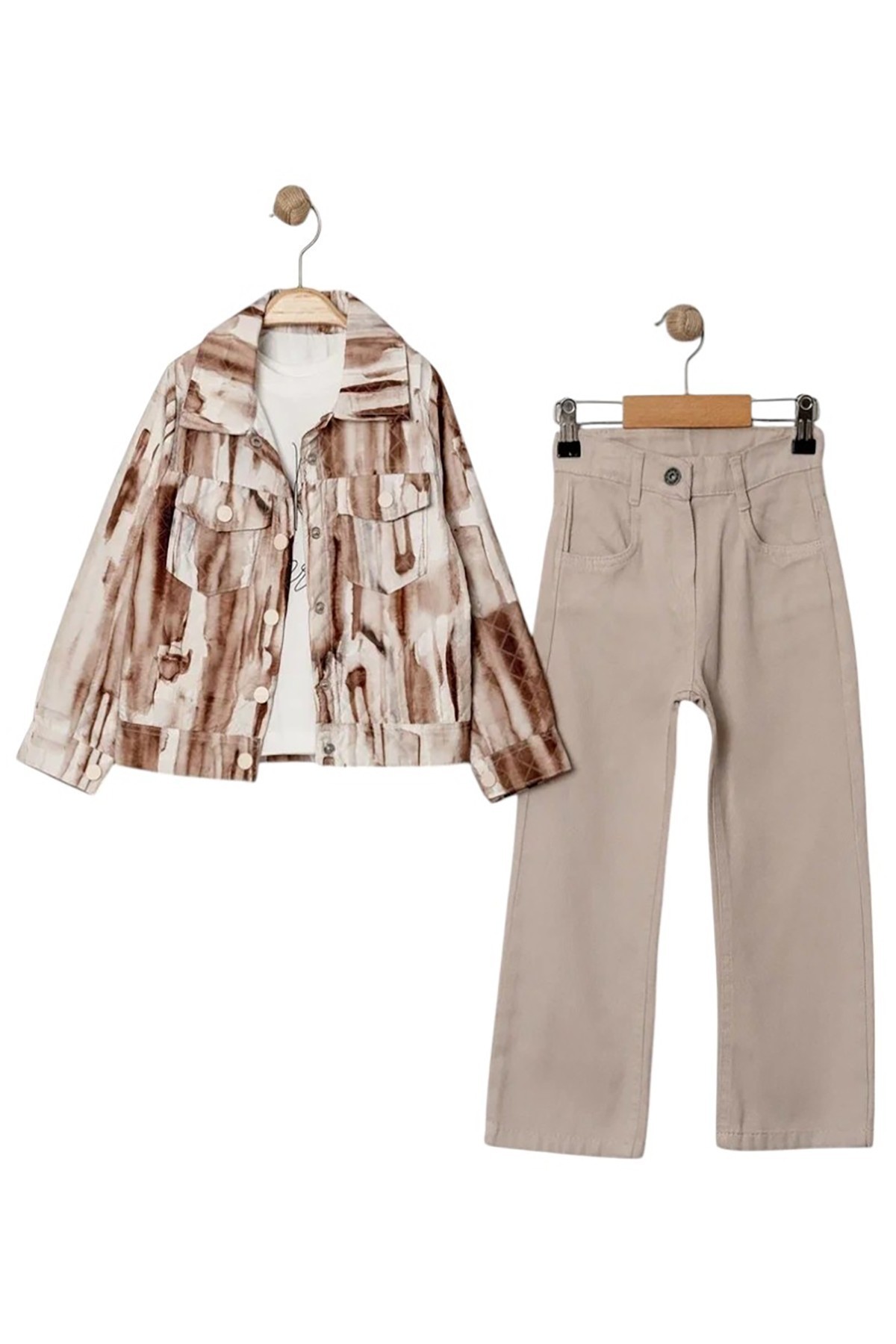Hkursat Kahve Kız Çocuk Jakar Ceketli Takım 5Y,6Y,7Y,8Y