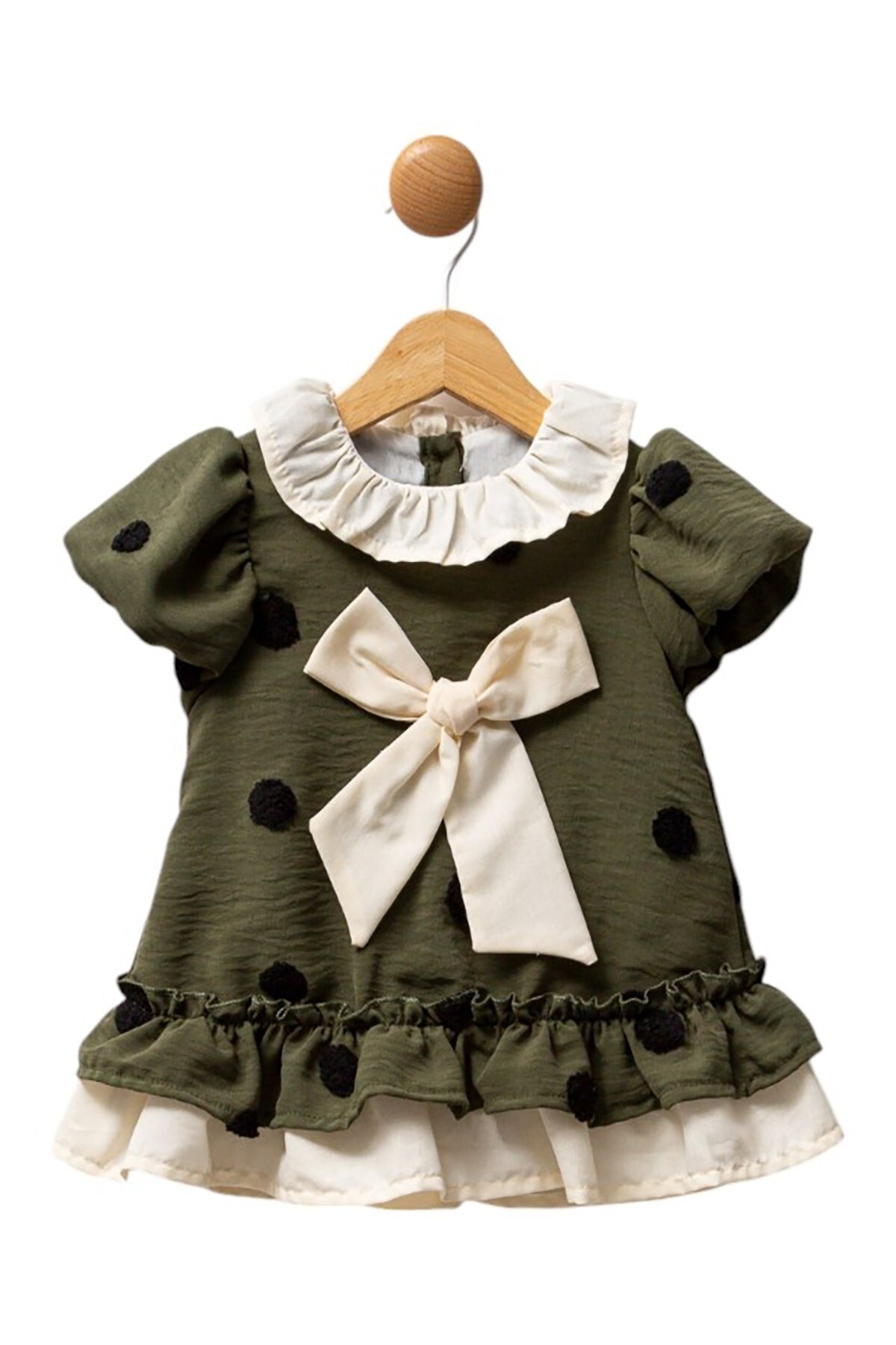 Hkursat Yeşil Bebek Elbise Puantiyeli Fiyonk Detaylı 3-18 Ay