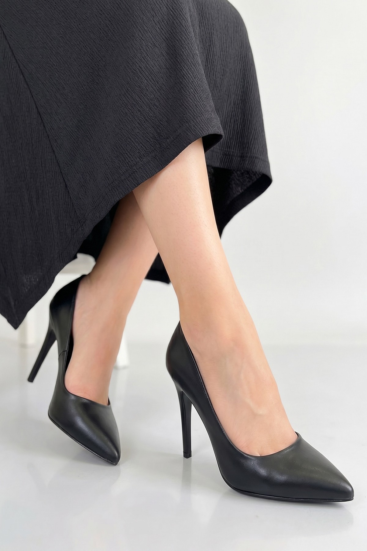 Bluefeet Siyah Cilt Topuklu 10 Cm Kadın Stiletto Ayakkabı